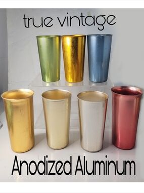 1960s Vintage 7 Anodized Aluminum Tumblers Sunburst & Bascal Brand